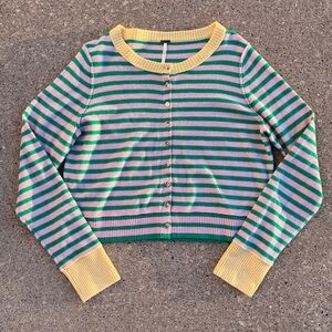 Free people women’s nocturnal stripe cardi pink green cashmere cardigan sweater